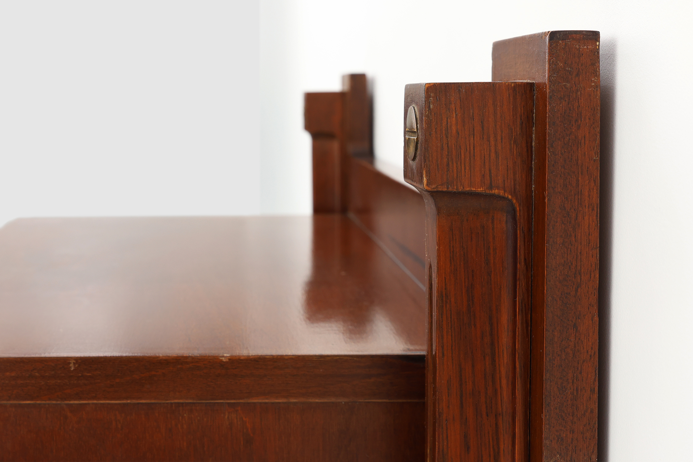 Mid-century Wall-mounted console in wood with brass details, Italy 1960sthumbnail